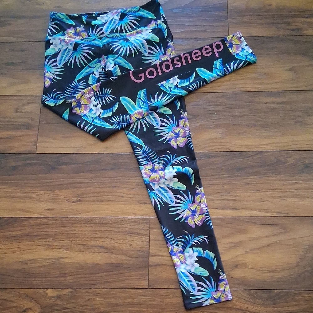 Goldsheep Tropical Print Leggings with Blue, Purple & Teal Print